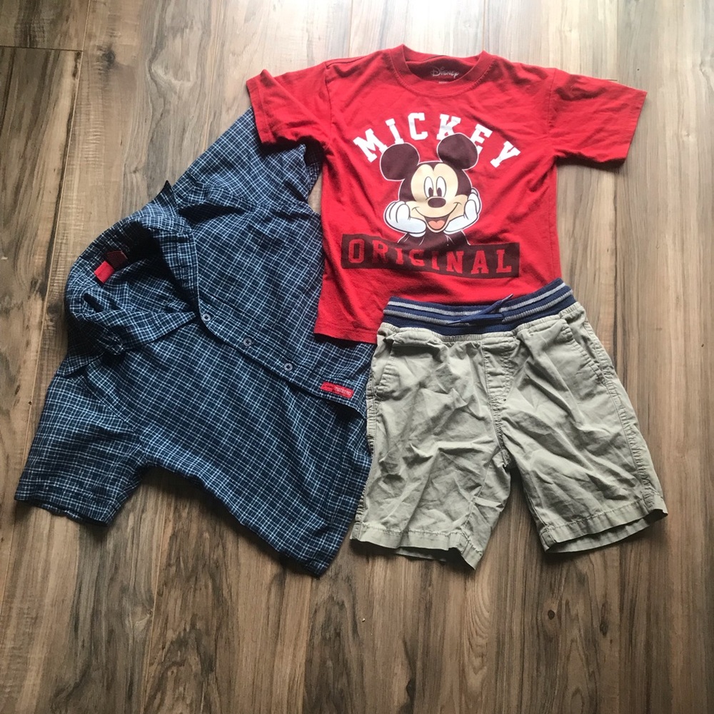Boys Mickey Shirt w/ short sleeve flannel & shorts